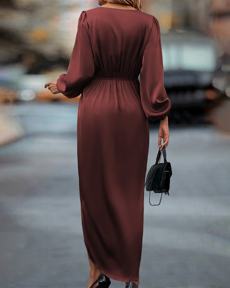 Stijlvolle Bordeaux Midi Jurk met Split voor Dames - Lilian