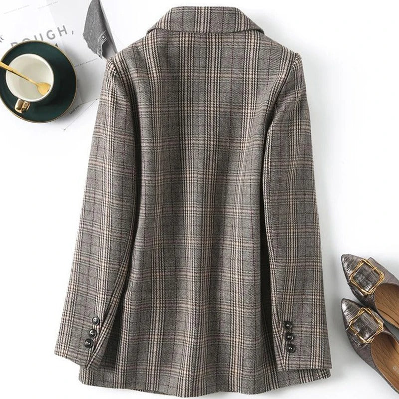Premium wolmix blazer met ruitpatroon en klepzakken aan de voorkant voor dames