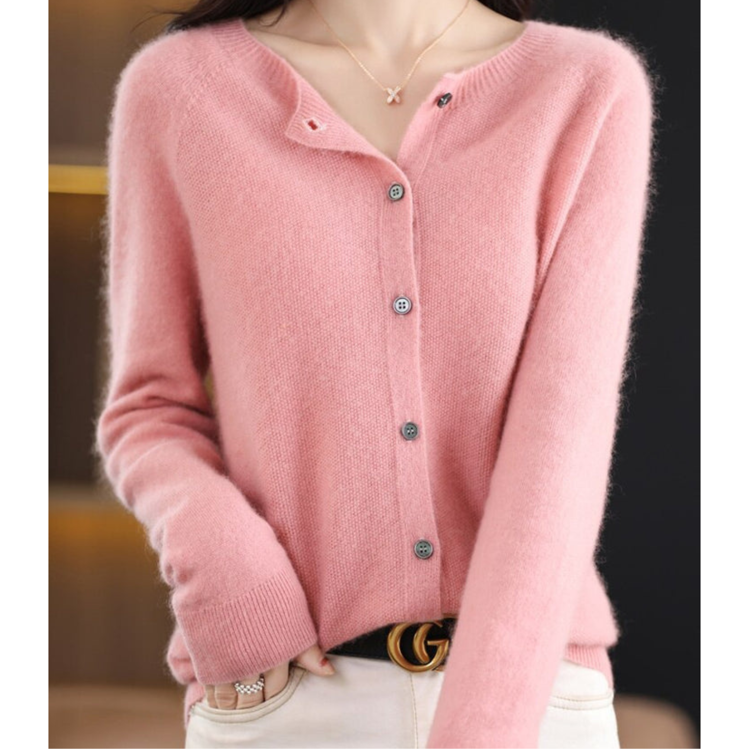 Wol-kasjmiermix vest met ronde hals en knoopsluiting – zachte, warme dameslaag