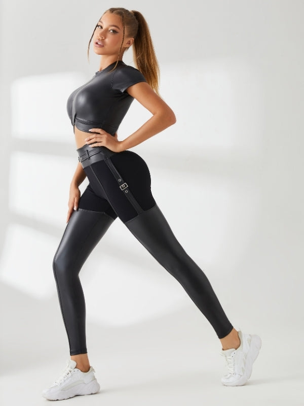 Atletische Vrouwelijke PU Glanzende Leggings