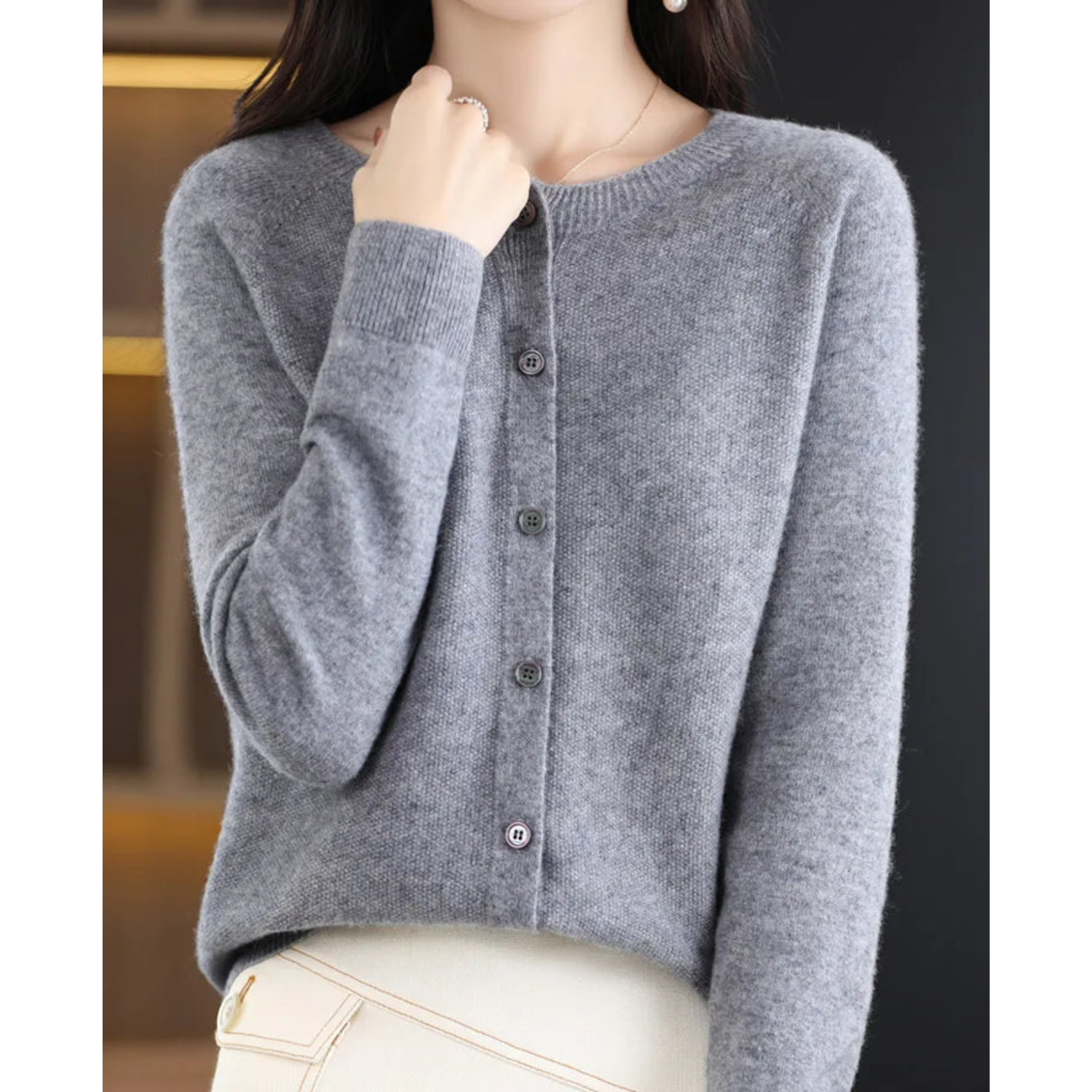 Wol-kasjmiermix vest met ronde hals en knoopsluiting – zachte, warme dameslaag