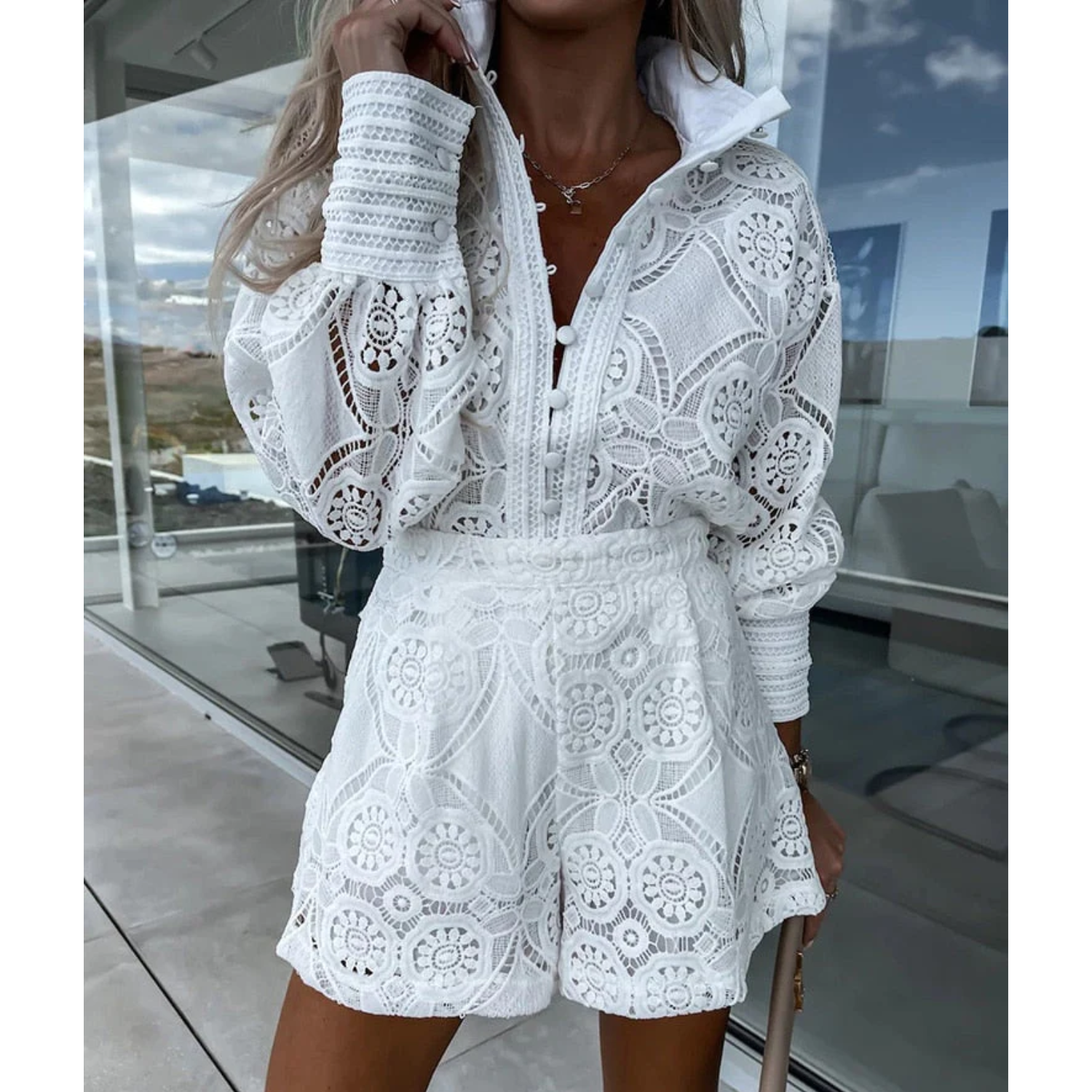 Estelle - Ibiza Tweedelige Set - Bohemian Lange Mouwen Blouse en Short voor Dames