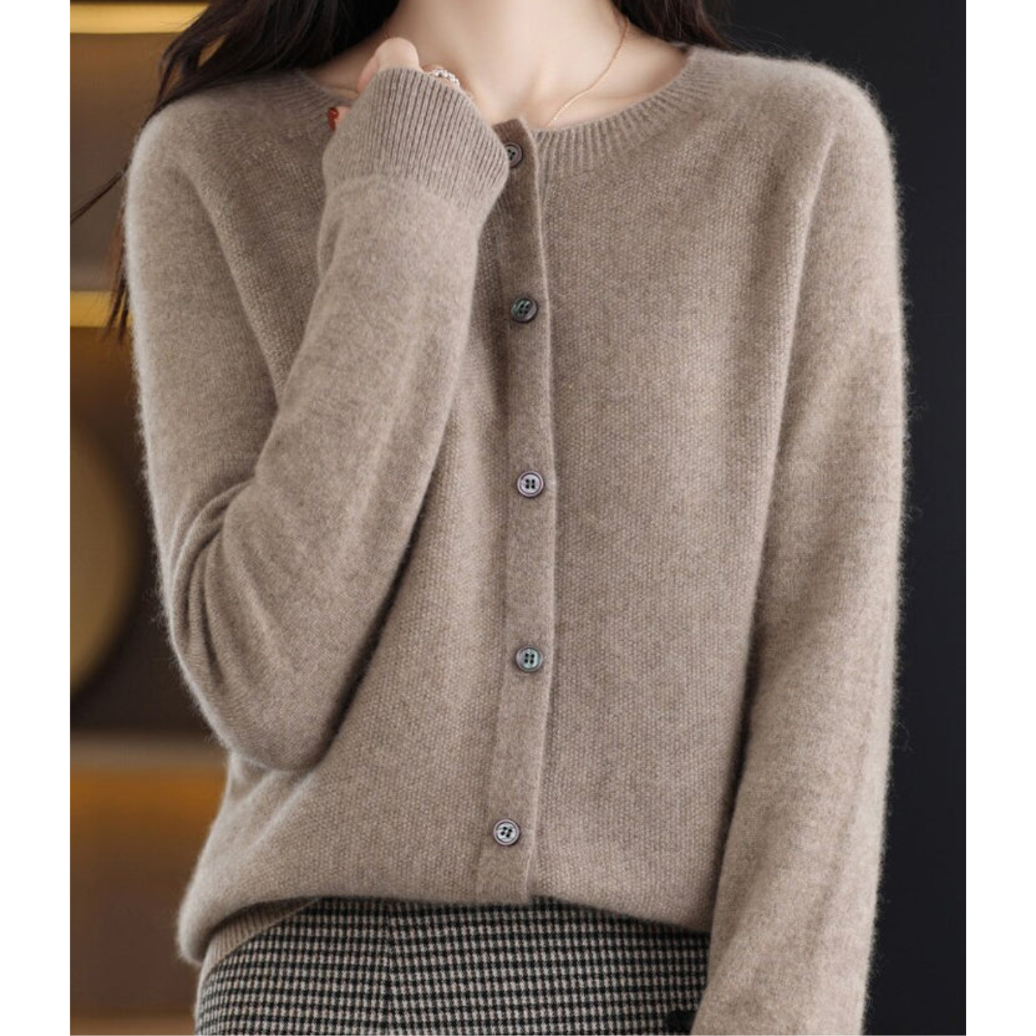 Wol-kasjmiermix vest met ronde hals en knoopsluiting – zachte, warme dameslaag