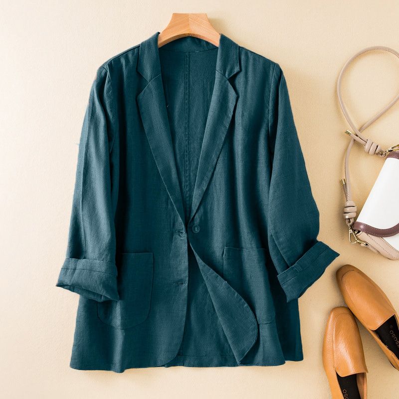Lichtgewicht blazer van katoen en linnen met zakken aan de voorkant voor dames