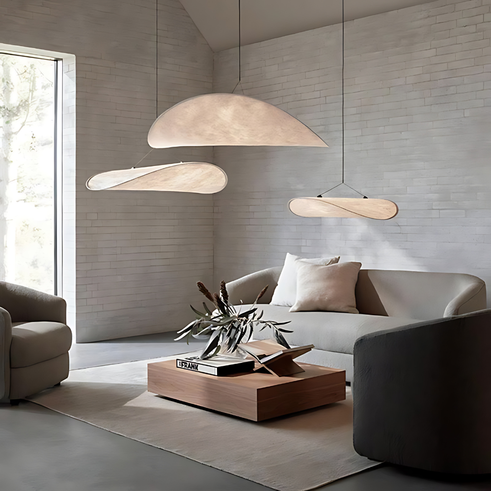 Japandi stoffen hanglamp – sculpturale sfeerverlichting van zijde