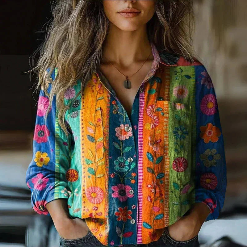 Elegante vintage afdrukken bloes voor vrouwen – Retro Opvallende Top