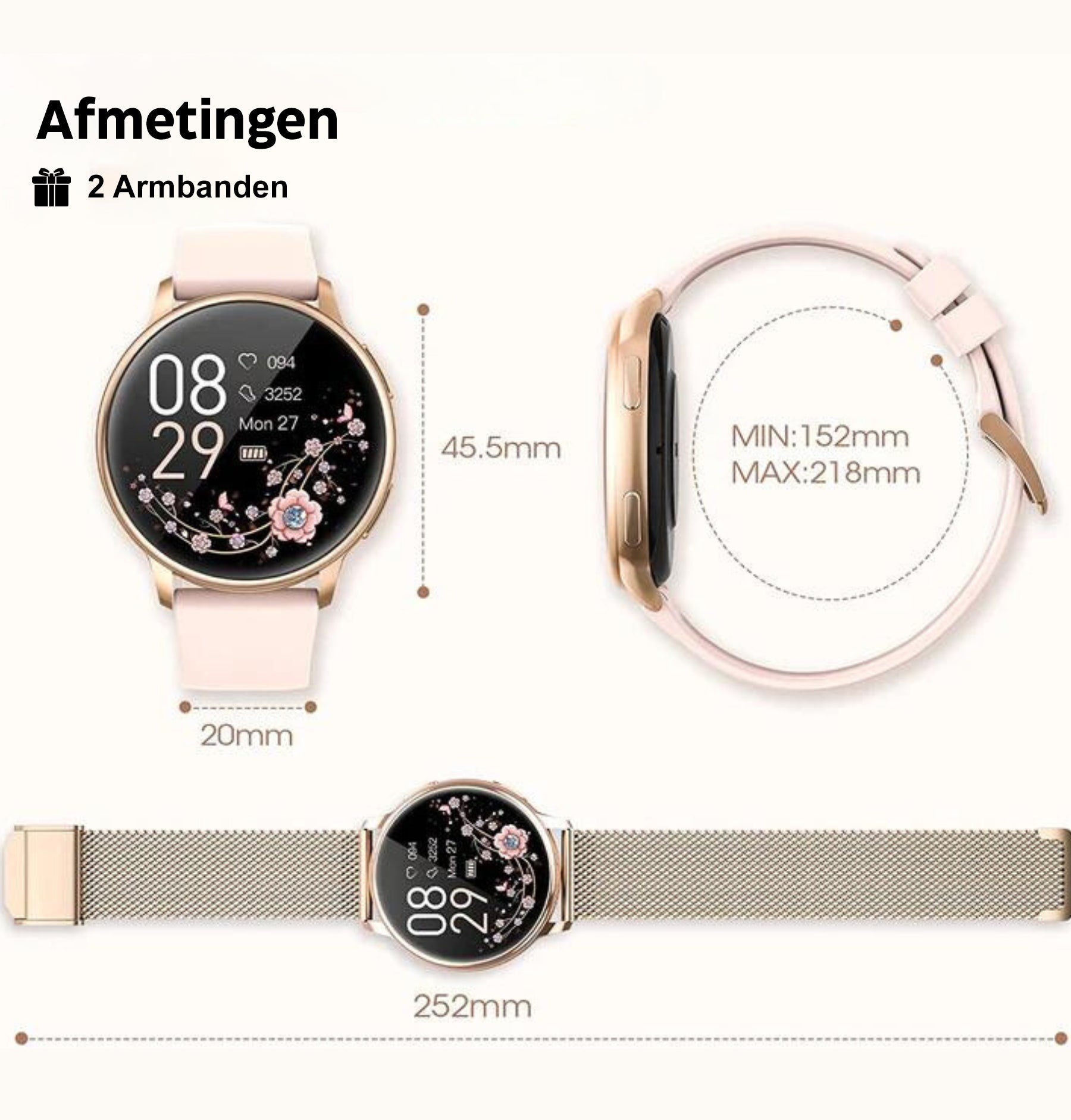 Smartwatch_Slim_Horloge_Activity_Tracker_Dames_Heren_Bluetooth_Hands_Free_Nederland_Belgie_Victoria_Mae