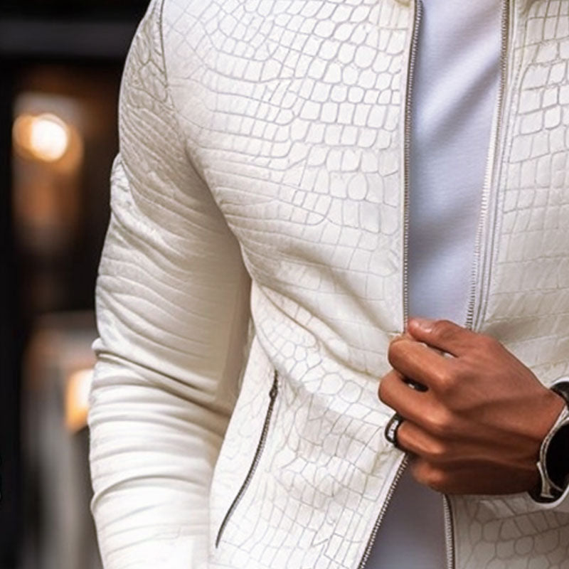 Slim fit leren jas met stenen patroon, opstaande kraag en rits voor heren