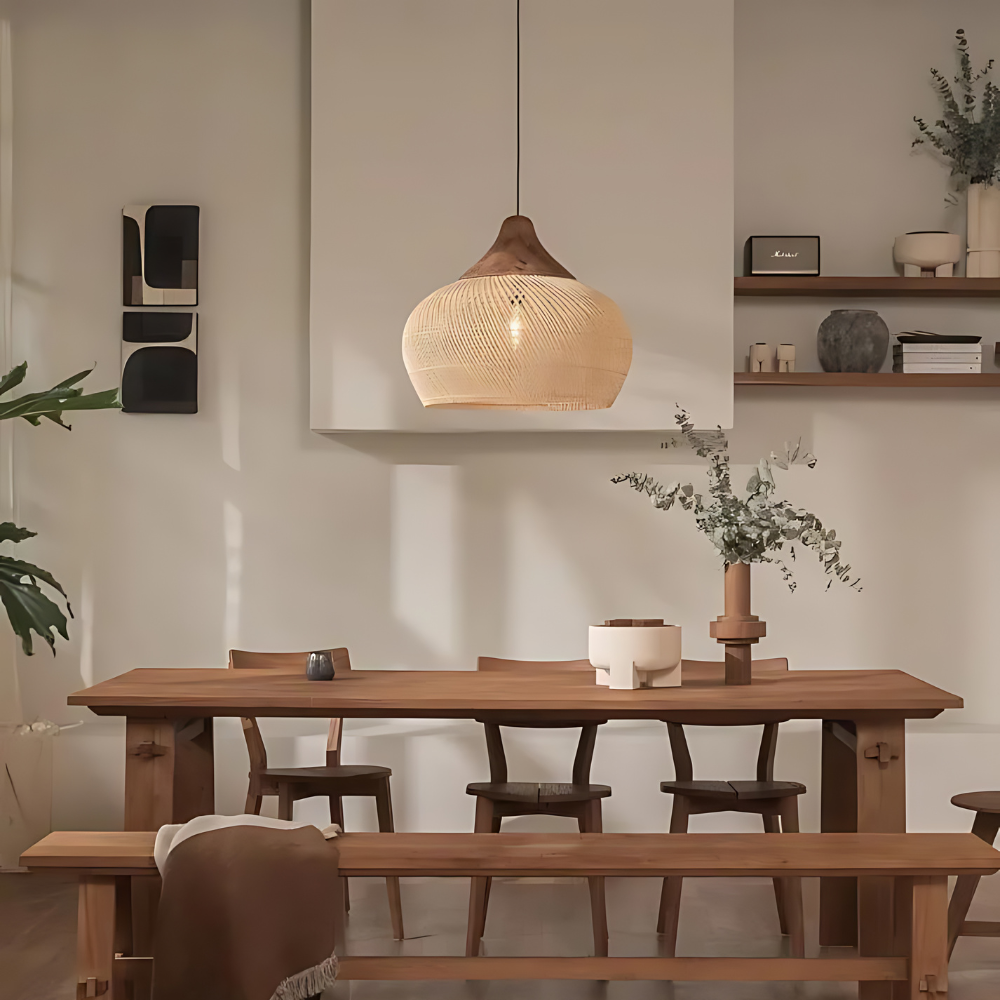 Boho rotan hanglamp – handgeweven natuurlijke sfeerverlichting