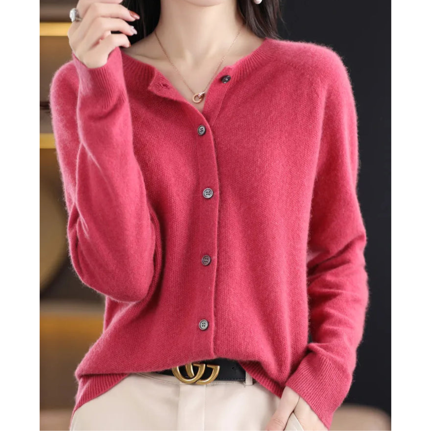 Wol-kasjmiermix vest met ronde hals en knoopsluiting – zachte, warme dameslaag