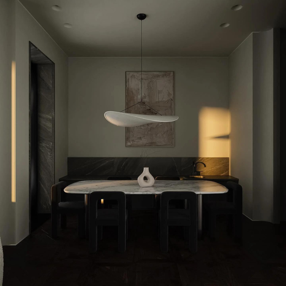 Japandi stoffen hanglamp – sculpturale sfeerverlichting van zijde