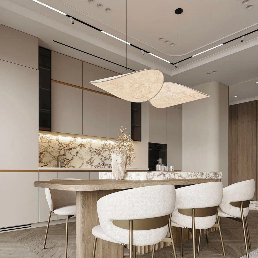 Japandi stoffen hanglamp – sculpturale sfeerverlichting van zijde