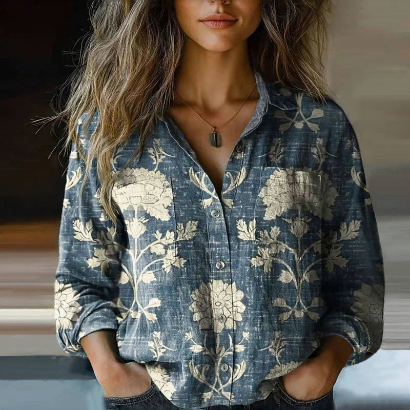 Elegante vintage afdrukken bloes voor vrouwen – Retro Opvallende Top