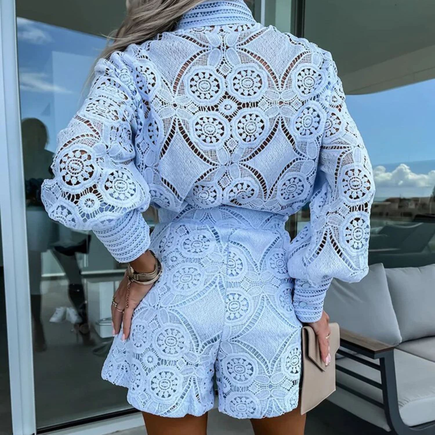 Estelle - Ibiza Tweedelige Set - Bohemian Lange Mouwen Blouse en Short voor Dames