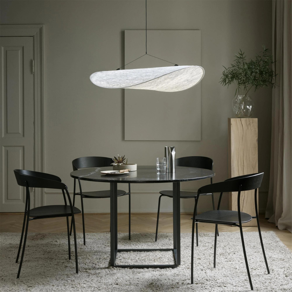 Japandi stoffen hanglamp – sculpturale sfeerverlichting van zijde