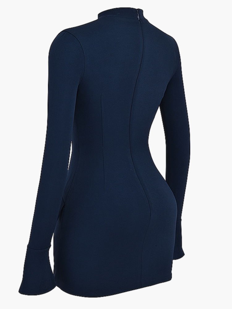 Jurk voor Dames. Lange Mouw. Stijlvol. Victoria Mae Blauw