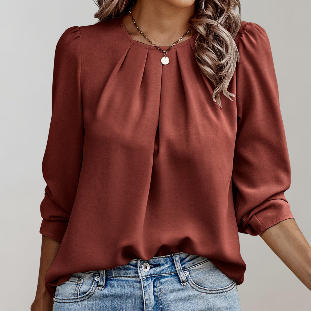 Geplooide blouse met pofmouwen - Elegante retro-werkkledingtop voor dames