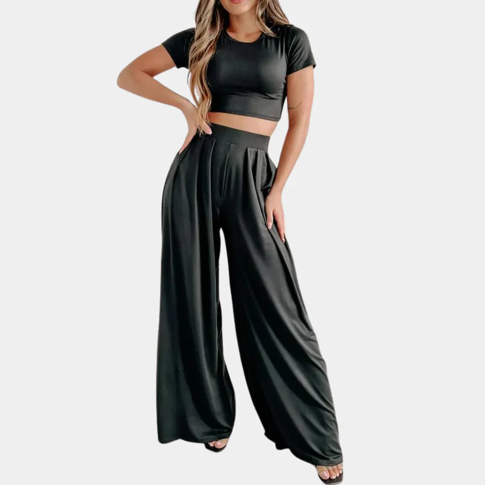 Isabeau - Comfortabele Tweedelige Set met Korte Mouwen Top en Broek voor Dames