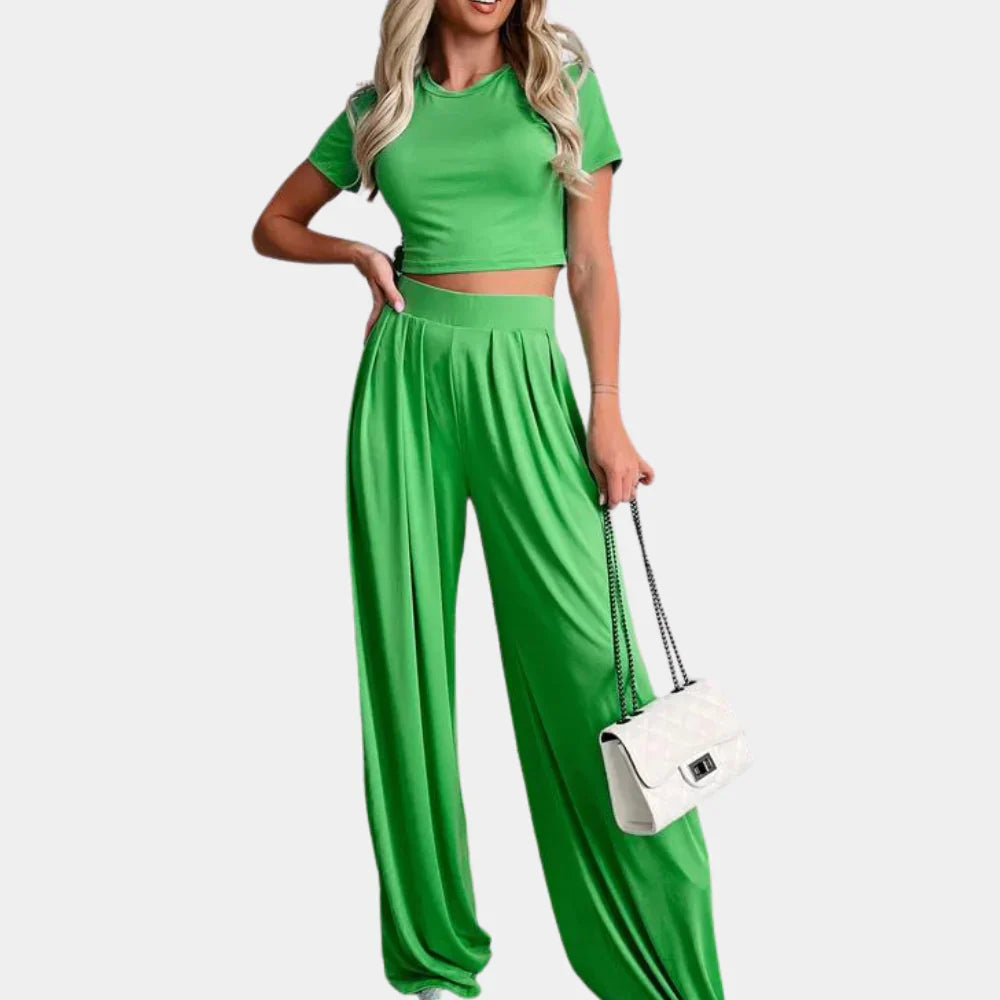 Isabeau - Comfortabele Tweedelige Set met Korte Mouwen Top en Broek voor Dames