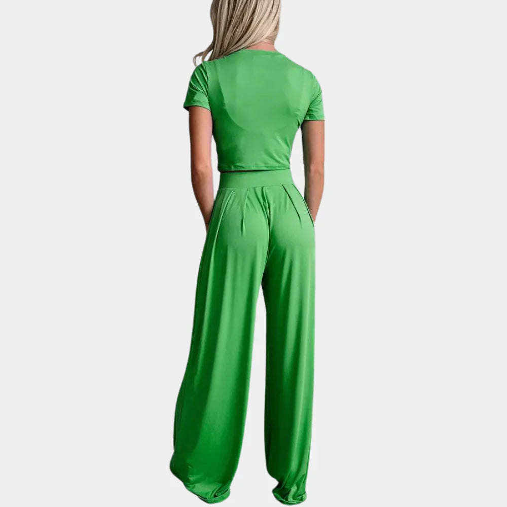 Isabeau - Comfortabele Tweedelige Set met Korte Mouwen Top en Broek voor Dames