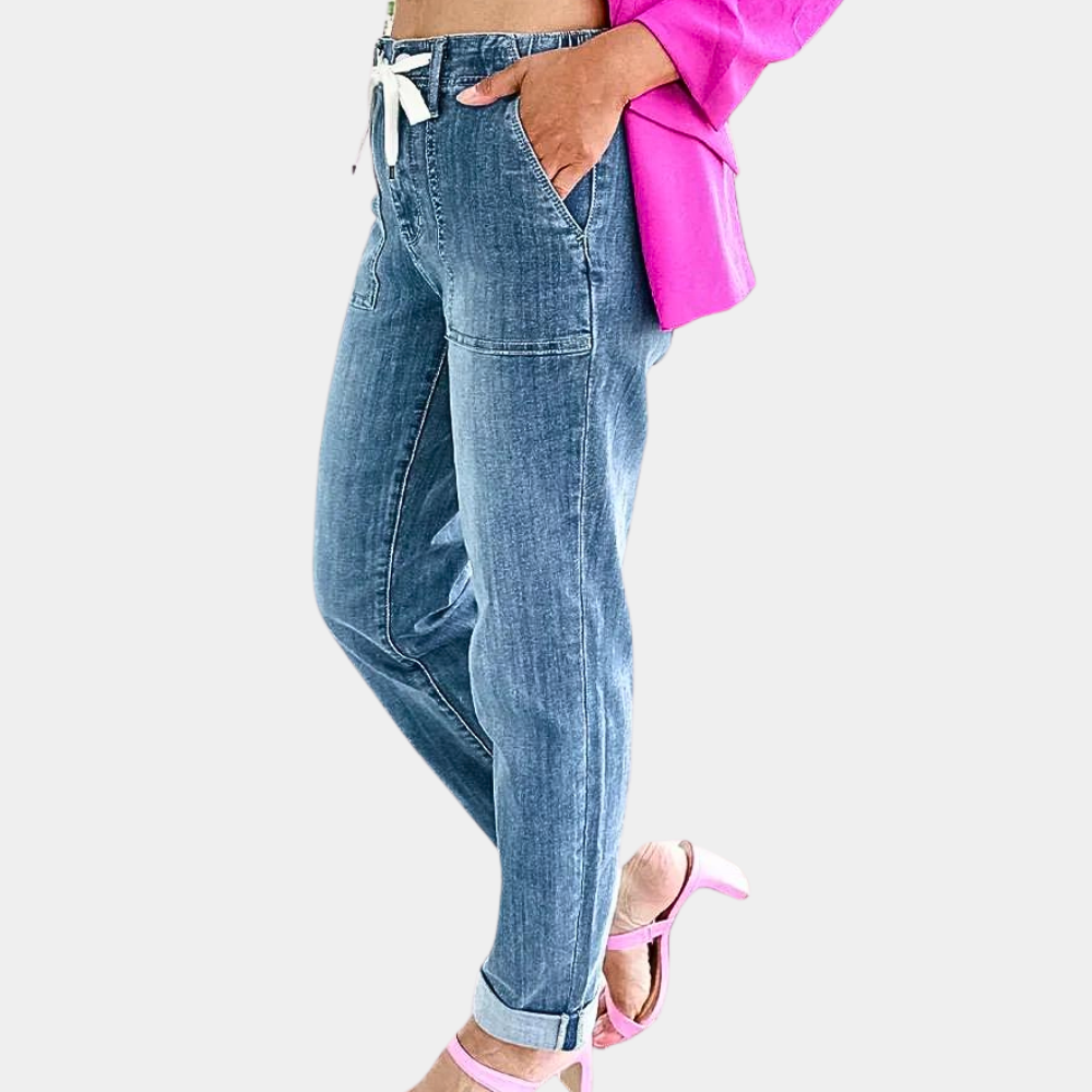 Celine - Stretch Broek met Hoge Taille en Koord