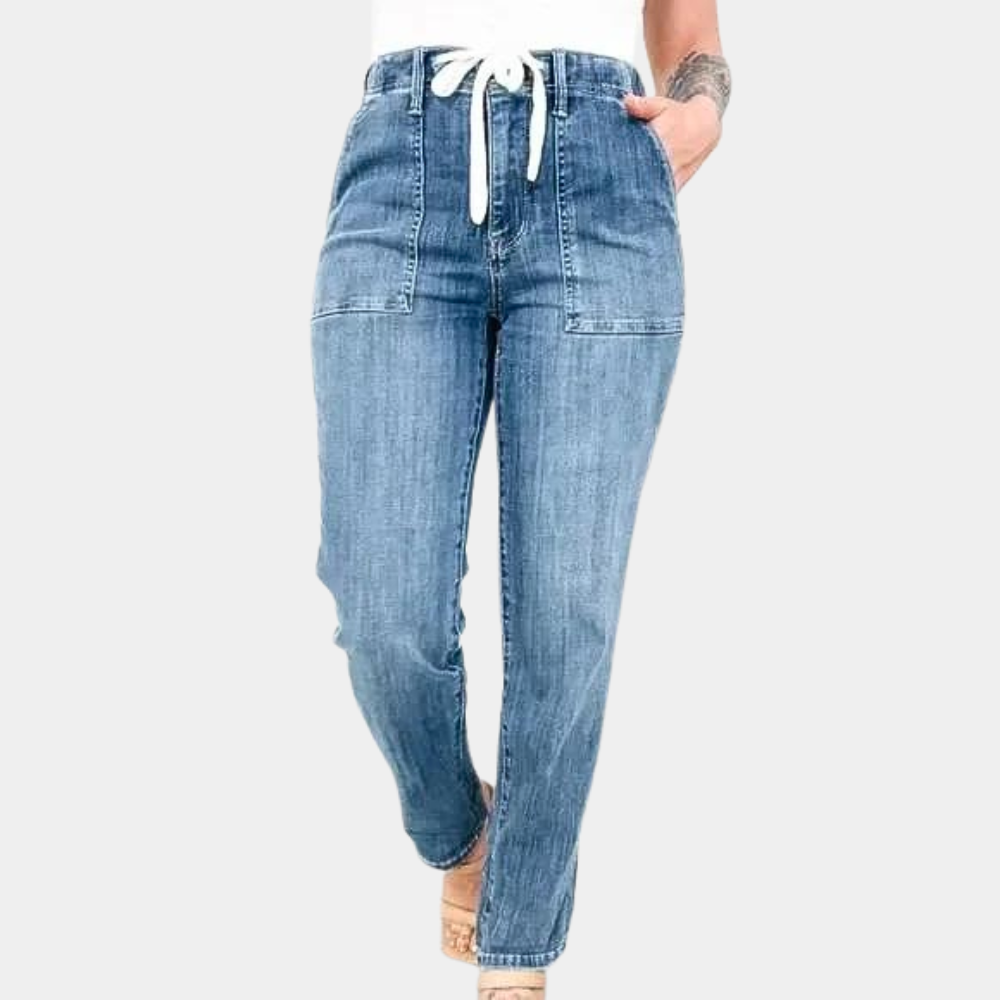 Celine - Stretch Broek met Hoge Taille en Koord