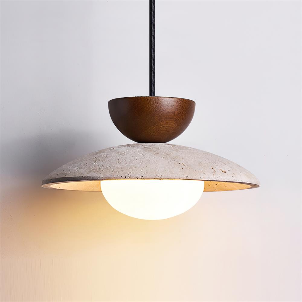 Cleo | Travertijn en houten hanglamp 0
