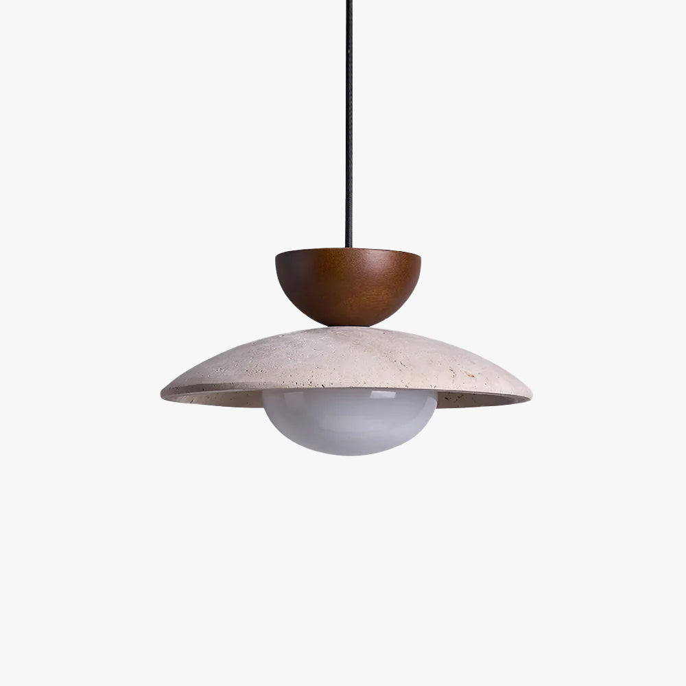 Cleo | Travertijn en houten hanglamp 1