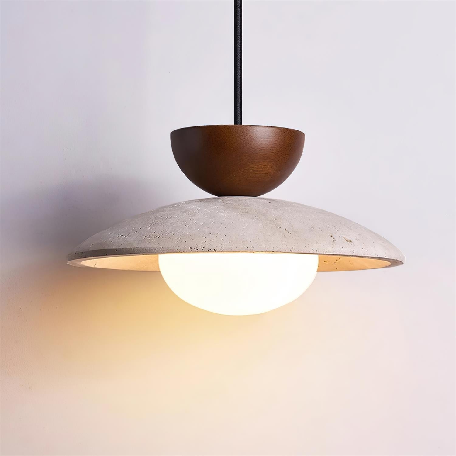 Cleo | Travertijn en houten hanglamp 5
