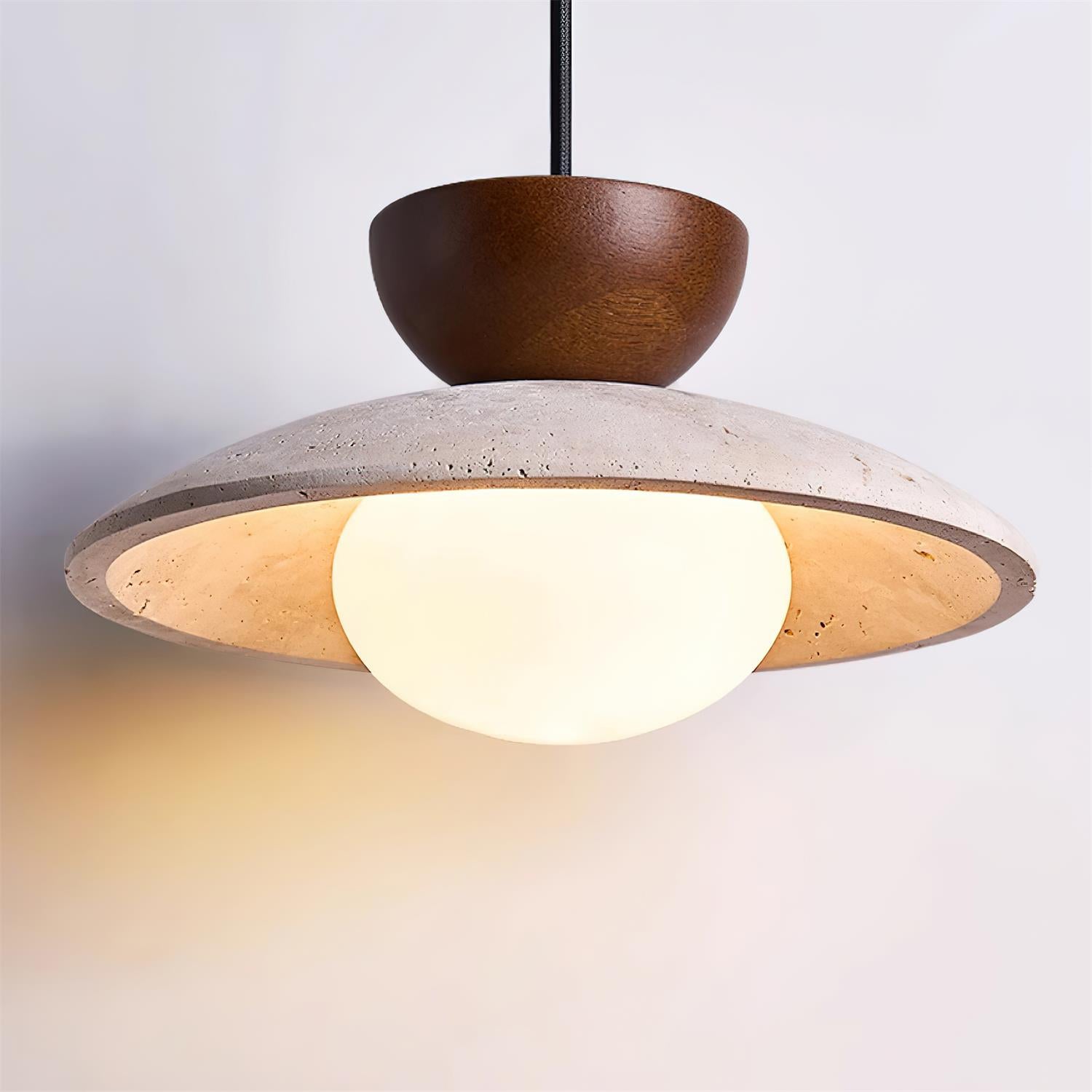 Cleo | Travertijn en houten hanglamp 7