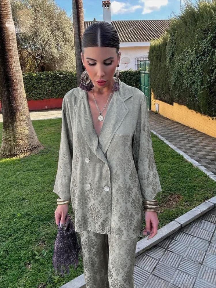 Pamela - Luxe Jacquard Tweedelige Set met Stijlvolle Blazer en Pantalon