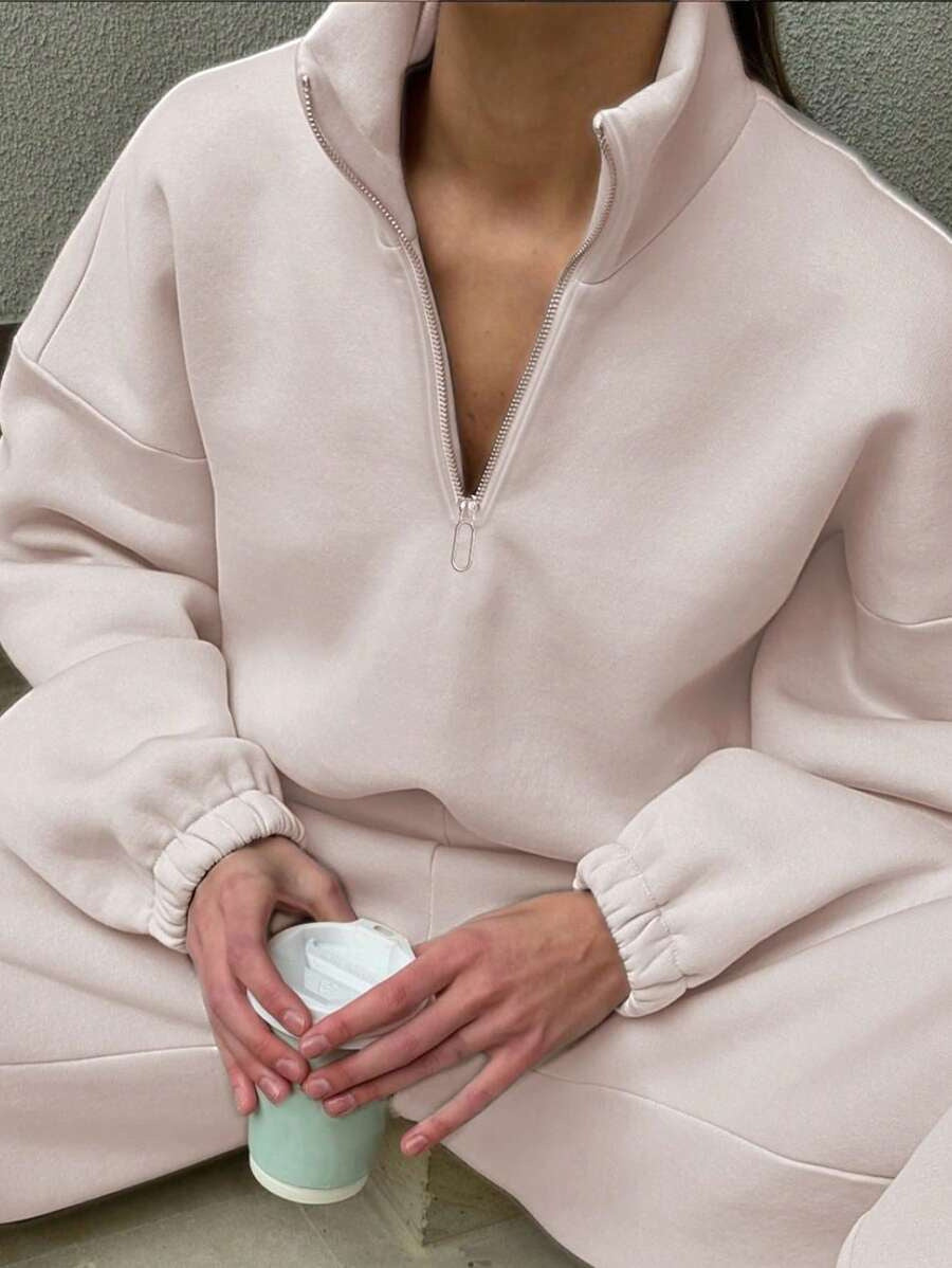 Dames | Halve rits pullover met zachte stof 0