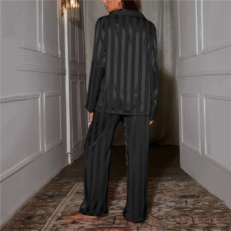 Damespyjamaset | Gestreepte top met knopen en broek 8