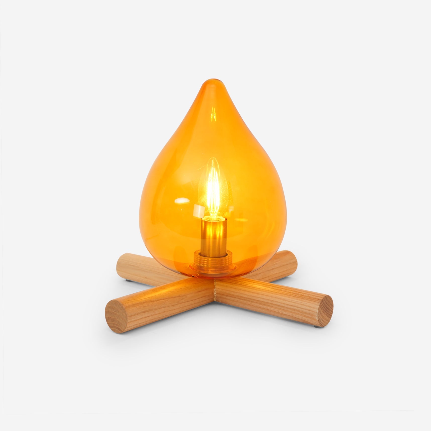 Firebam | Handgeblazen glazen tafellamp met houten basis 1