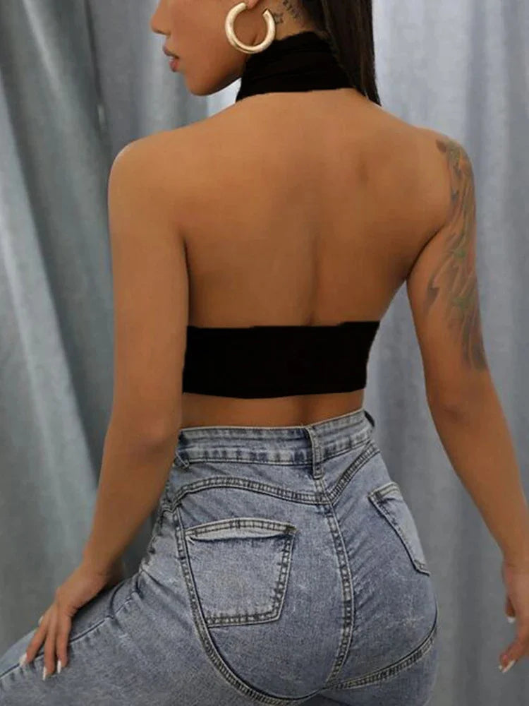 Xanthe - Dames Zomer Kruis Hals Halter Crop Top