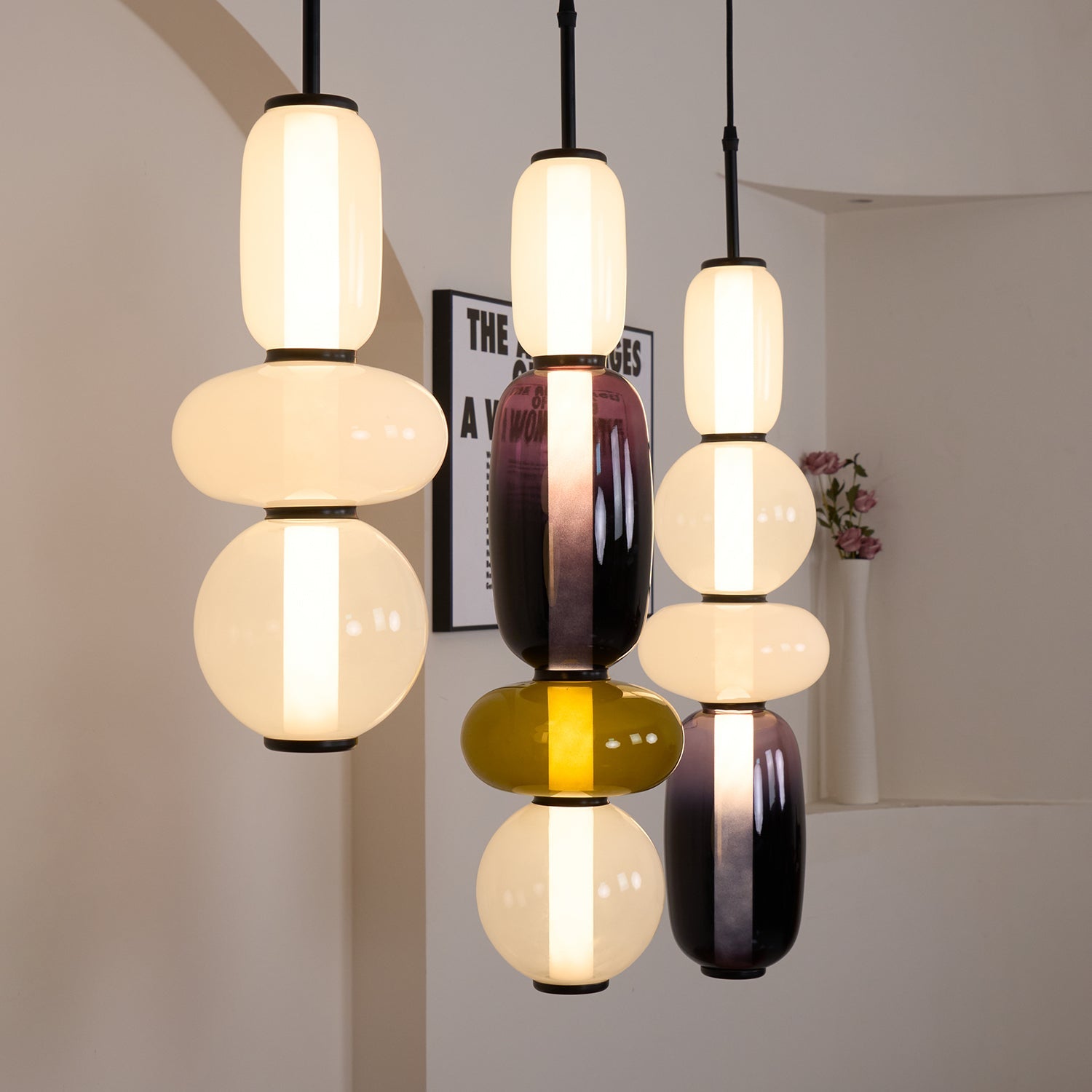 Gekonfijte | Glazen hanglamp met verschillende vormen en maten 7