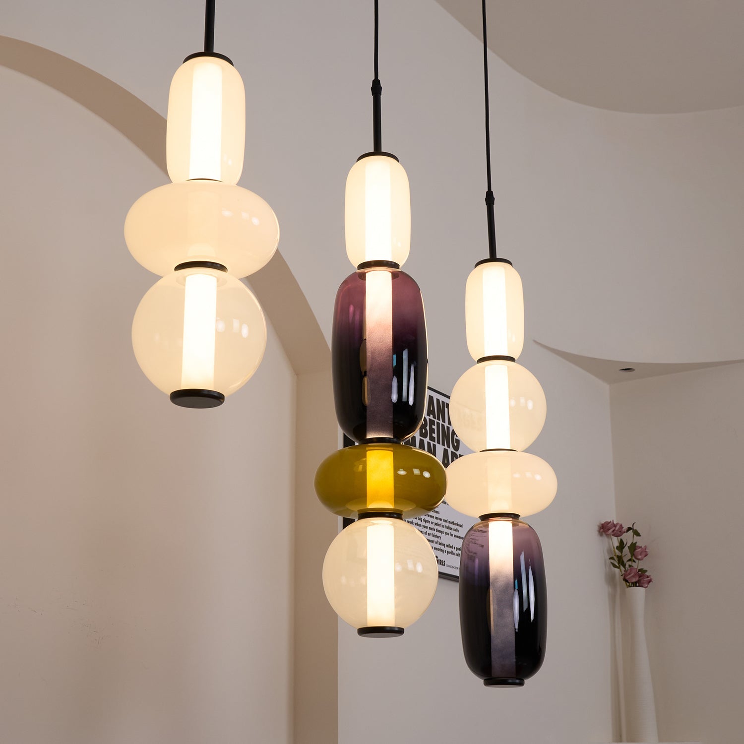 Gekonfijte | Glazen hanglamp met verschillende vormen en maten 8
