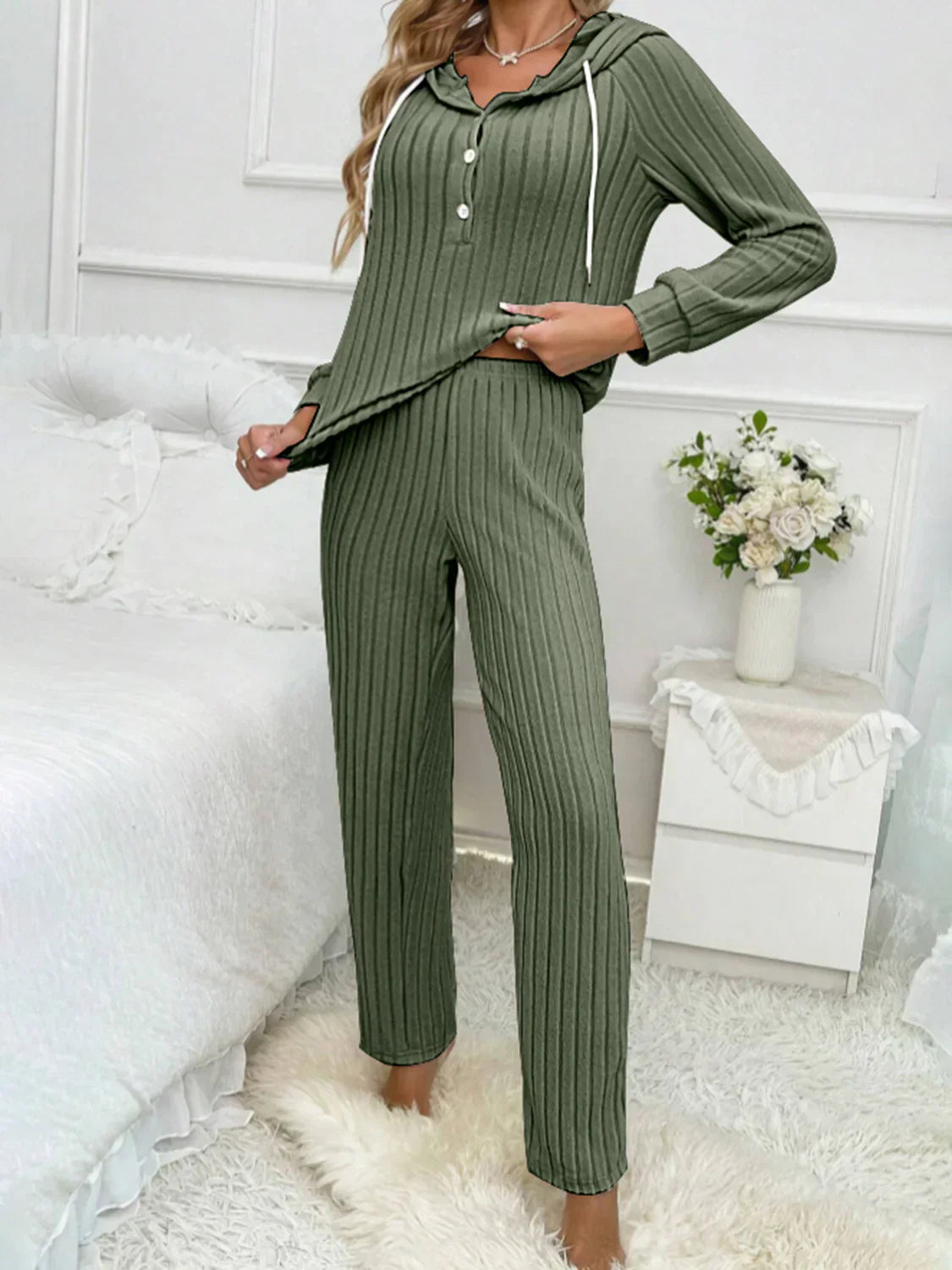 Geribde broek met top