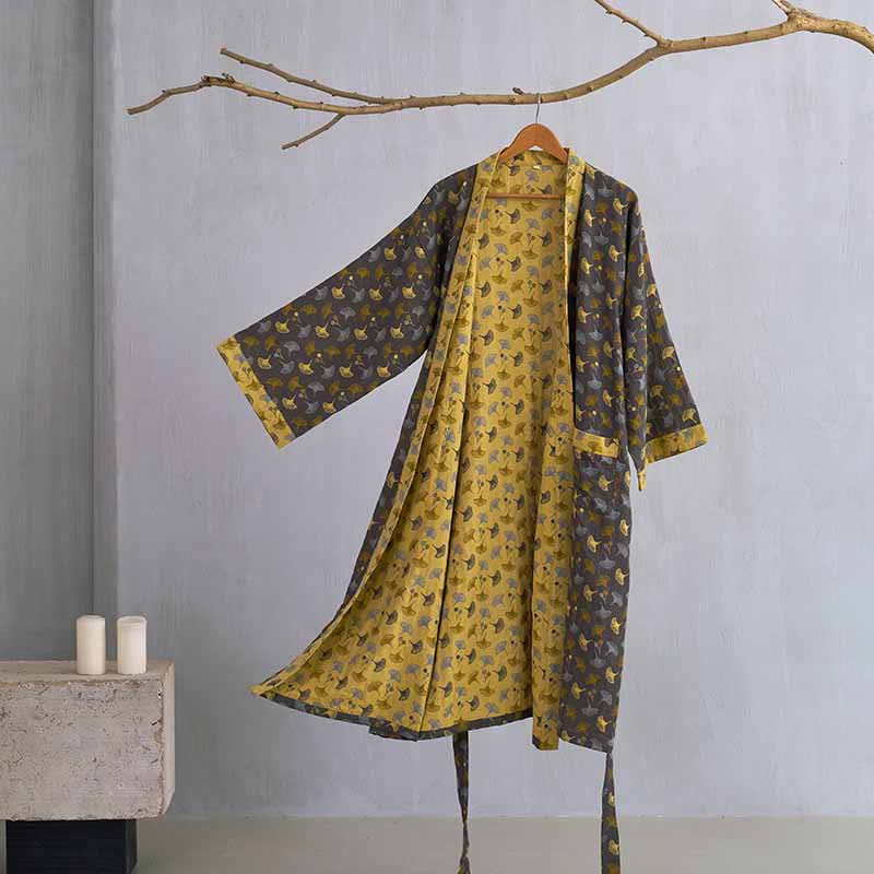 Ginkgo | Tweekleurige katoenen kimono gewaad 11