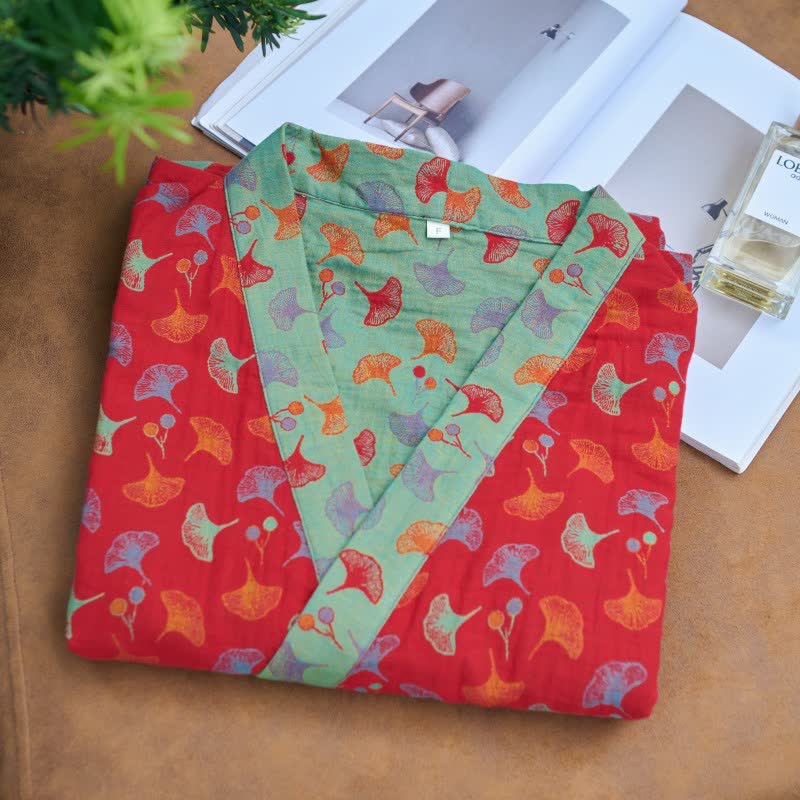 Ginkgo | Tweekleurige katoenen kimono gewaad 4