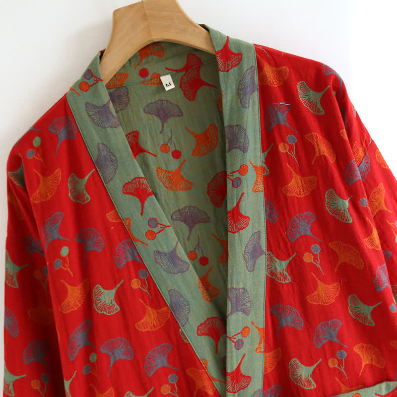 Ginkgo | Tweekleurige katoenen kimono gewaad 5