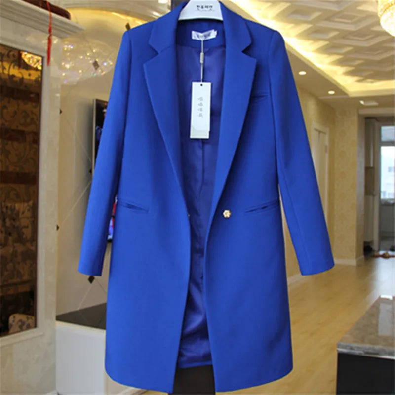 Lange elegante zakelijke trenchcoat – moderne eenknoopsjas voor op kantoor