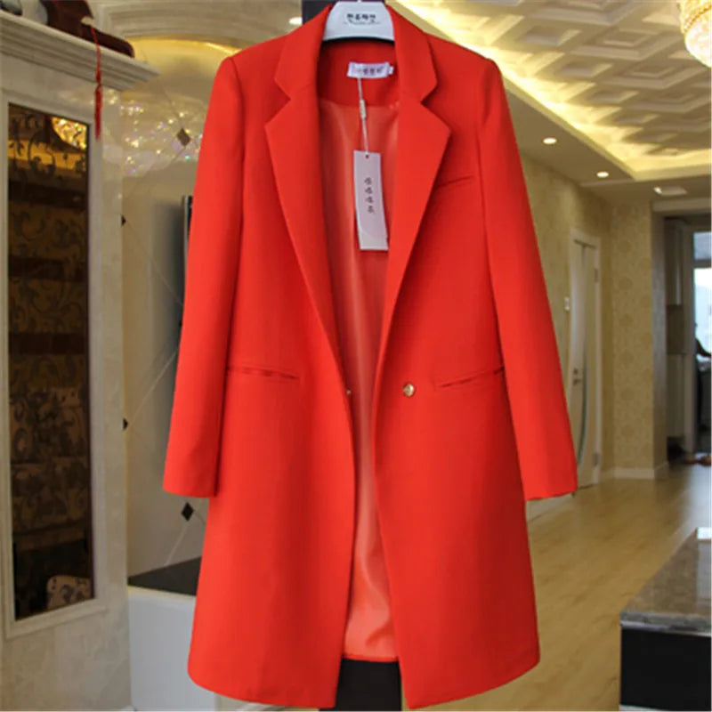 Lange elegante zakelijke trenchcoat – moderne eenknoopsjas voor op kantoor