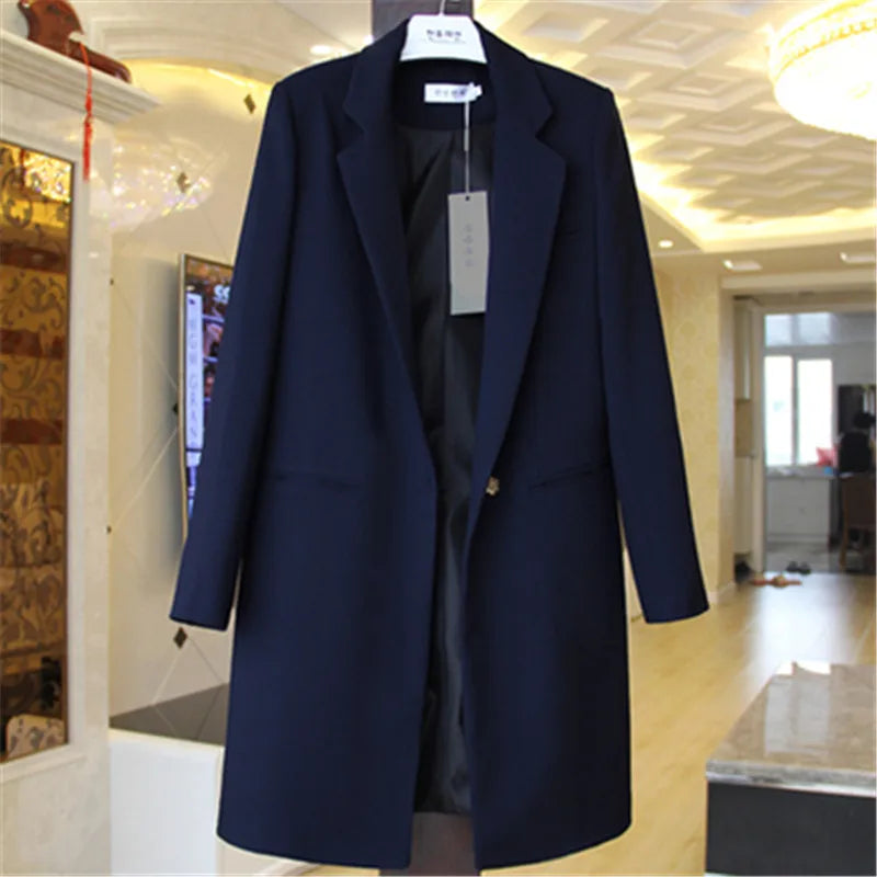 Lange elegante zakelijke trenchcoat – moderne eenknoopsjas voor op kantoor