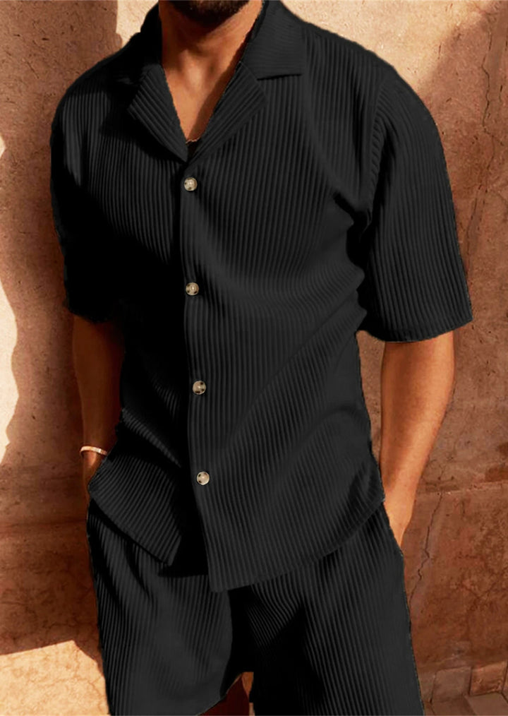 Herenshortset met gestreept shirt met korte mouwen 0