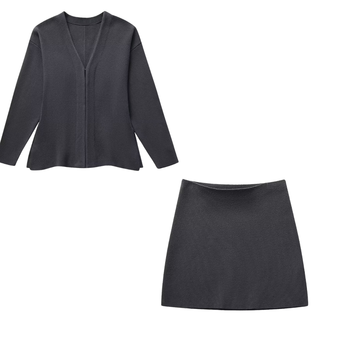 Sophie - Tweedelige Trui en Rok Set voor Dames in Bordeaux, Beige en Zwart