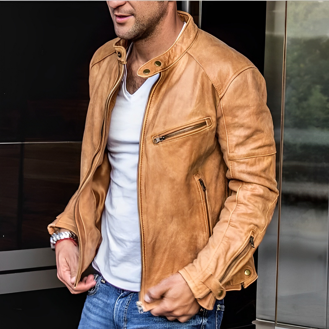 Luxe waterafstotende lange leren jas voor heren – Klassieke bovenkleding