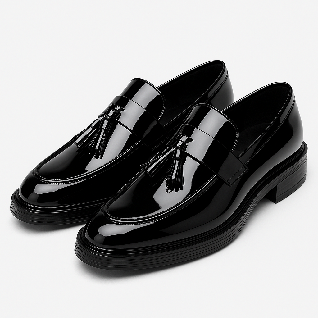 LuxeoutFit | Gepolijste zwarte loafers met kwastjes 0