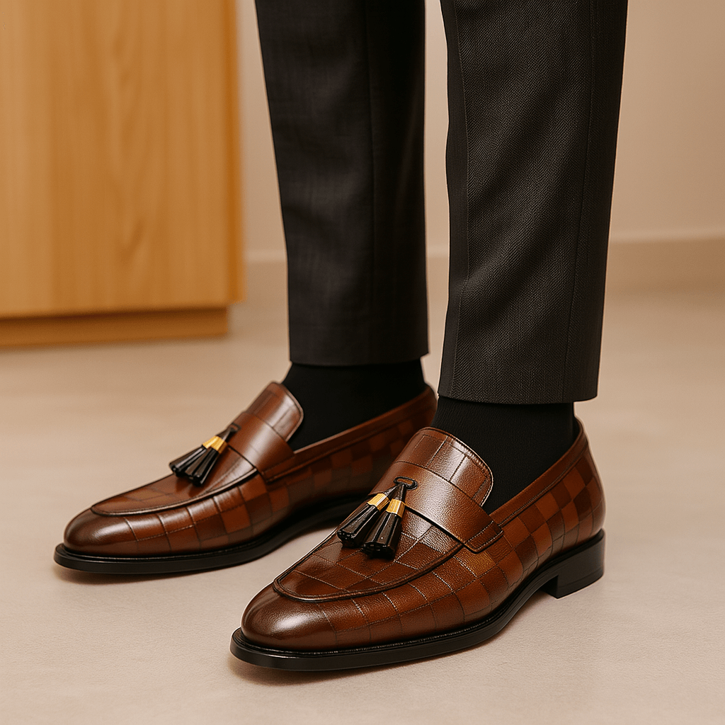 LuxeoutFit | Glad vegan leren tasselloafers met kwastaccenten 2