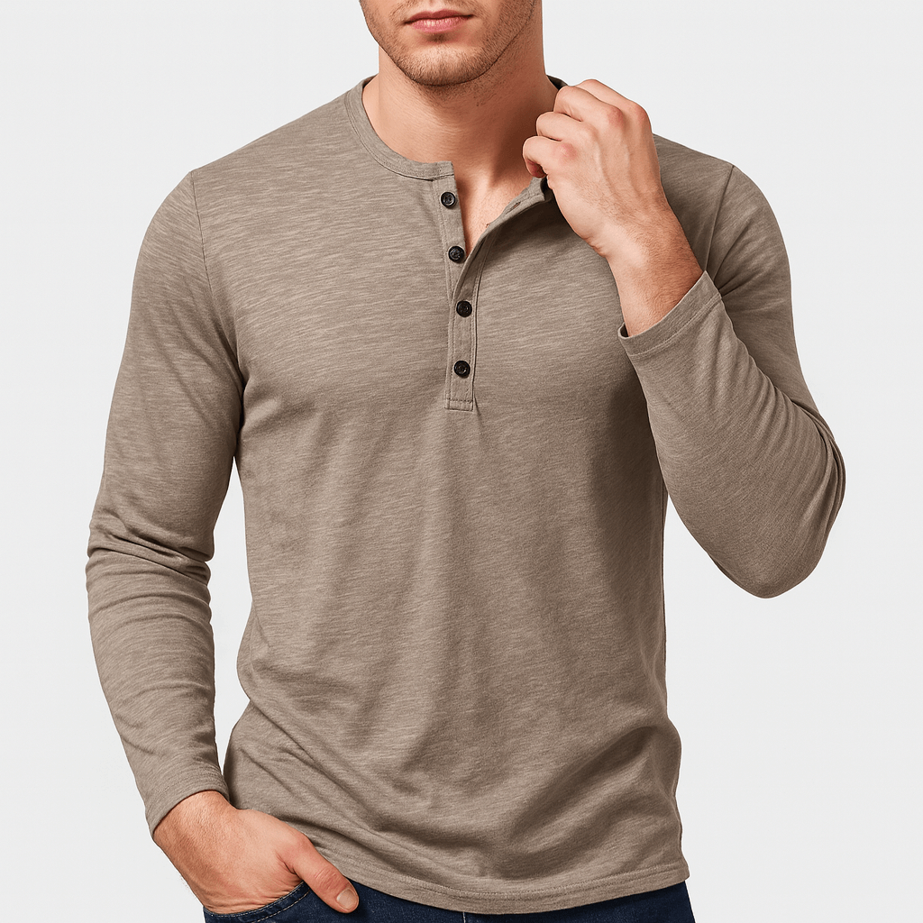 LuxeoutFit | Katoenmix Henley met knoopplacket en lange mouwen 2